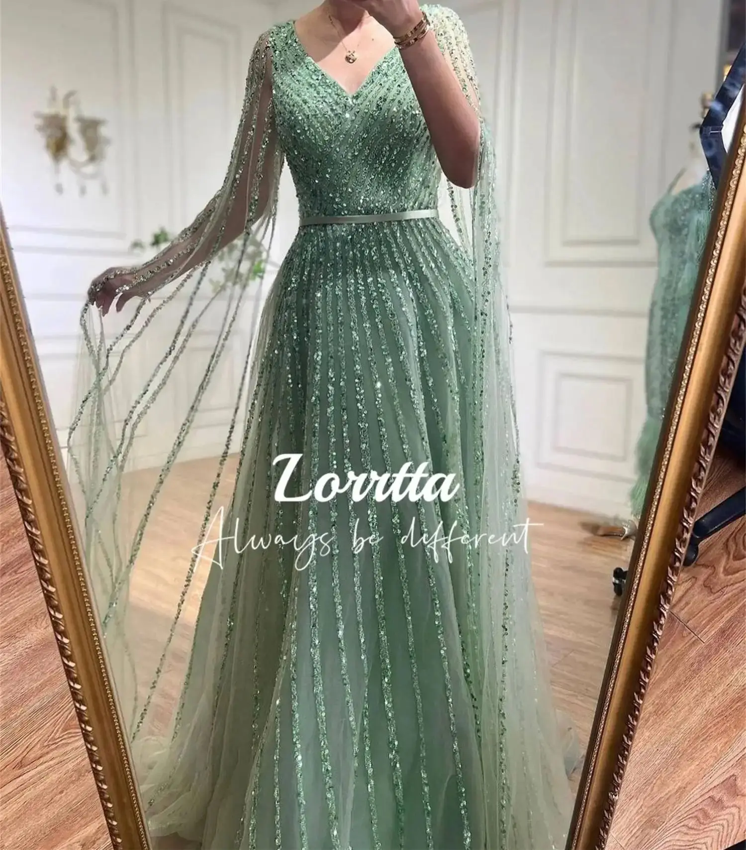 Lorrtta Party Dress Mesh Shiny Fabric Line A Shawl Eid Evening Gala Dresses 2024 Happy Robe De Soiree Femmes Customized