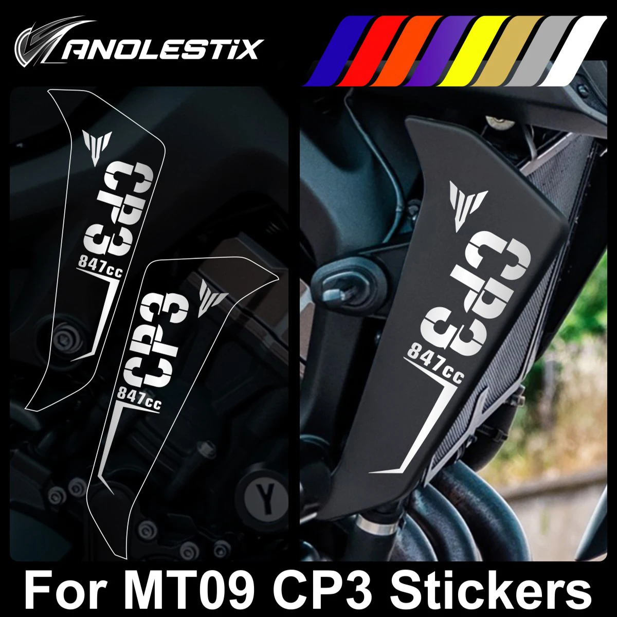 AnoleStix Reflective Motorcycle Stickers Radiator Side Cover Decals Set For YAMAHA MT09 MT-09 SP CP3 Stickers