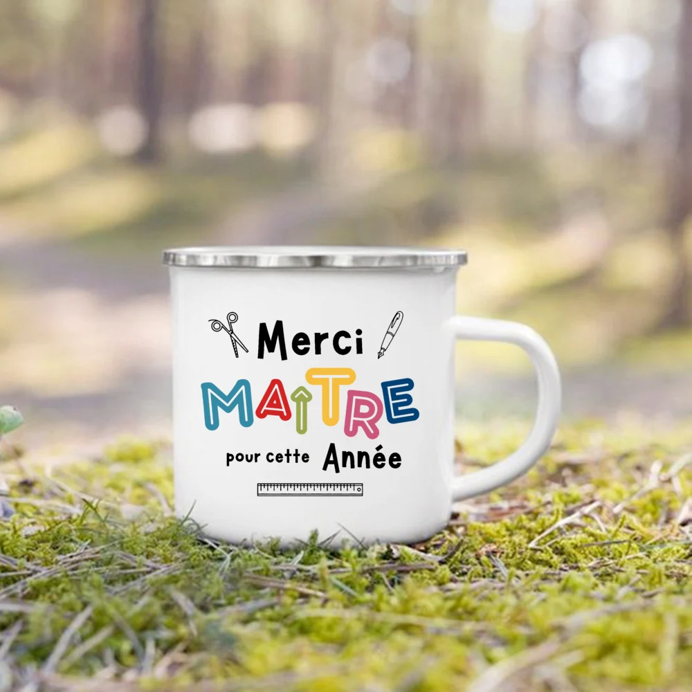 French Print Mug Coffee Cup Drinks Milk Tea Mugs Camping Enamel Cup Handle Drinkware Graduation Thanks Gift for Maitress Maitre