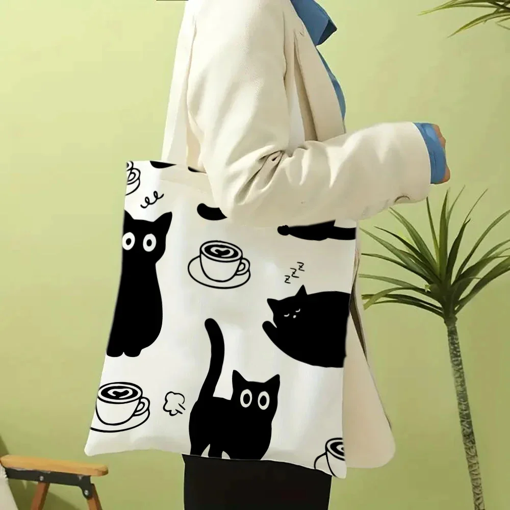 Kawaii Chic Cartoon Animals Cat Large Capacity Canvas Tote Bag Butterfly, Panda Stylish Shoulder Bag for Women image 2