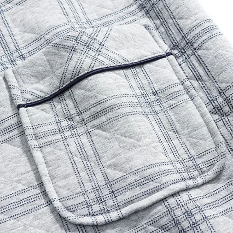 Pijama acolchado de algodón con manga larga para hombre, ropa de dormir cálida con cuello en V, ideal para otoño e invierno, novedad de 2023