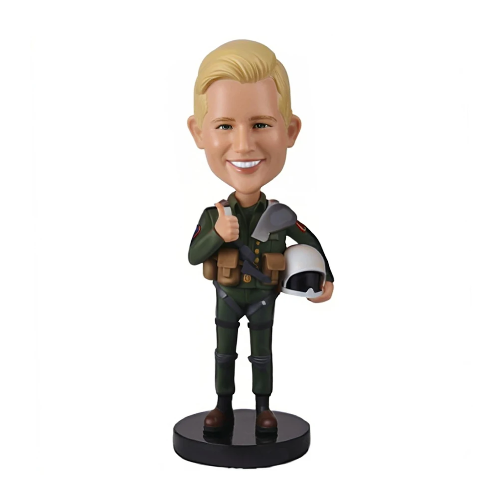 

Custom Military Pilot Bobblehead Figure, Standing Pose with Flight Helmet, Collectible Desk Decoration Based on Your Photo