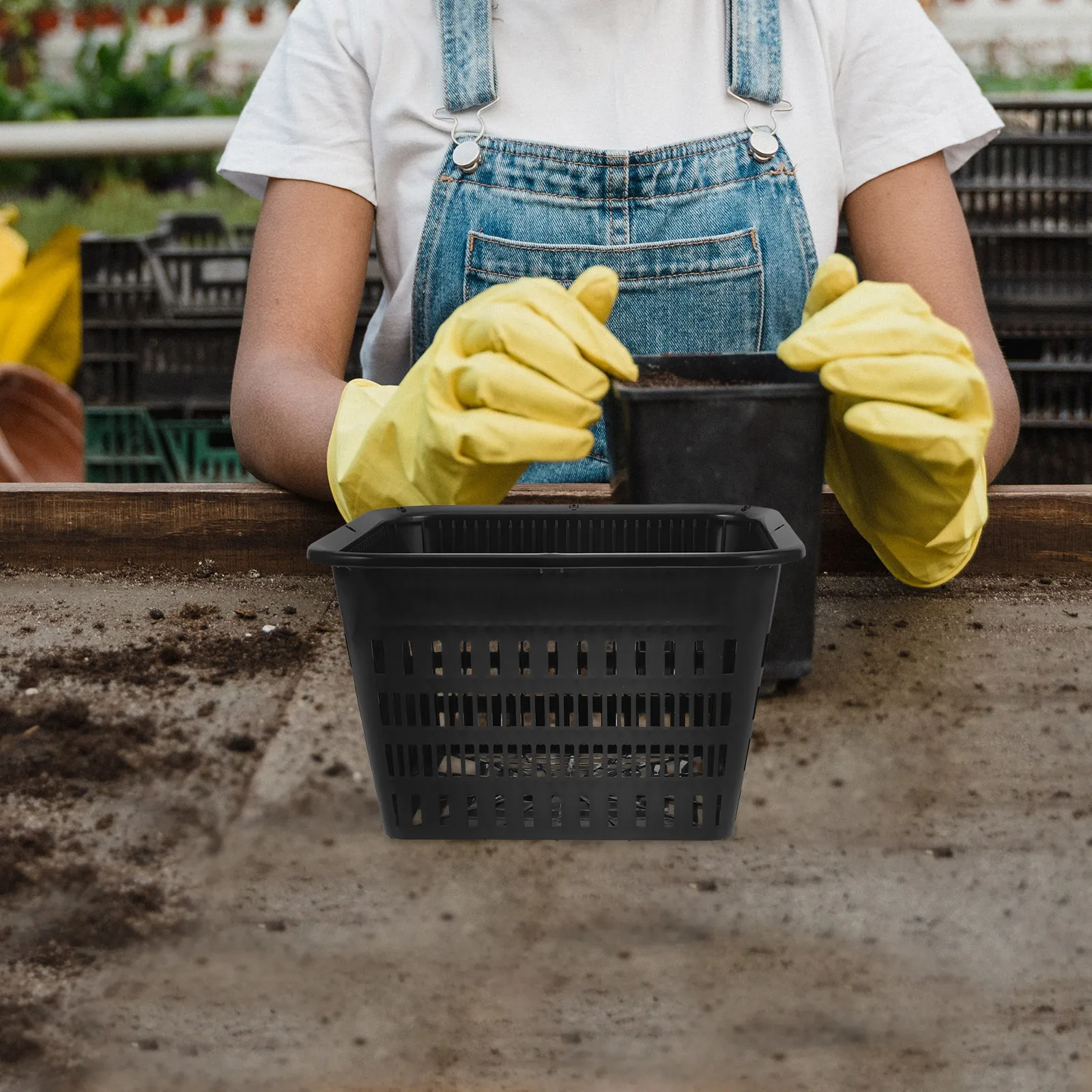 4pcs Root Control Planting Baskets 180mm Black Square Plastic Net Cups Hydroponics Garden Balcony Pots Flower Containers