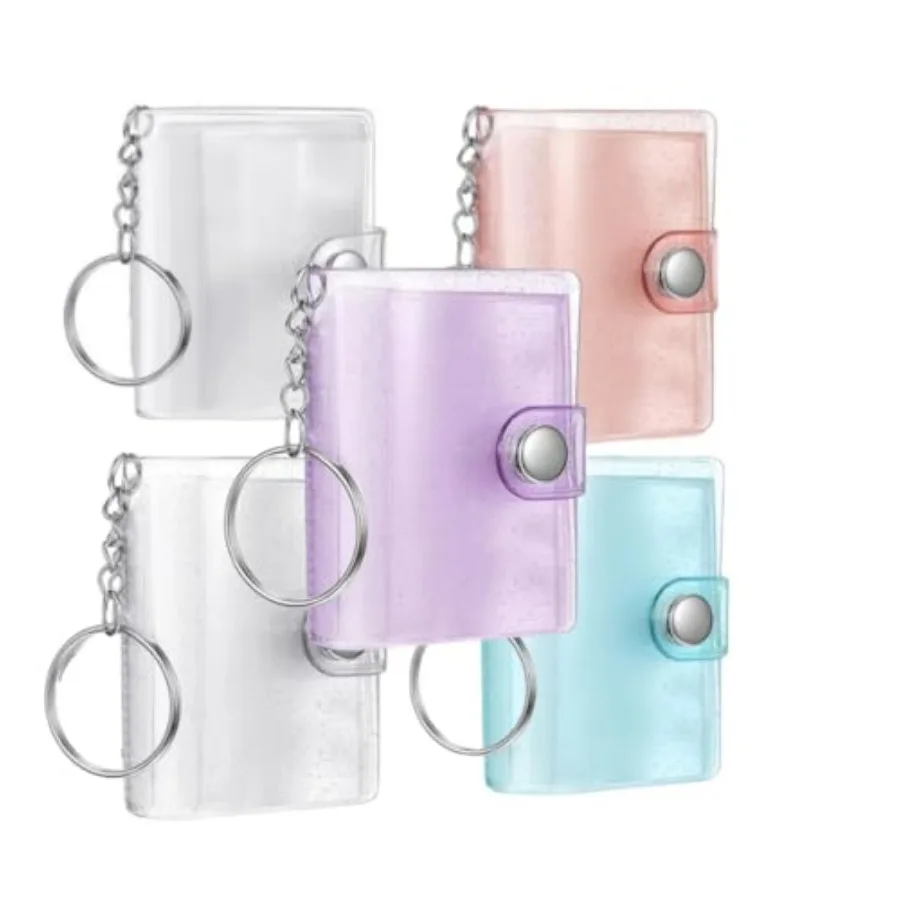 

5 Pcs Mini Photos Album Book and Keychain for 1.5x2 Inch Films, 5 colors Photo Frame Keychain 18 Pockets Small Albums for weddi