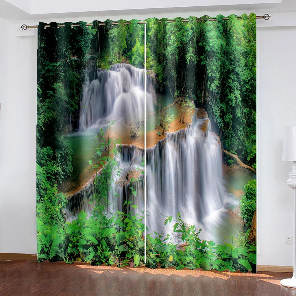 

Spring outdoor real landscape digital print pattern living room balcony decoration curtain 90 grams polyester fiber two panels