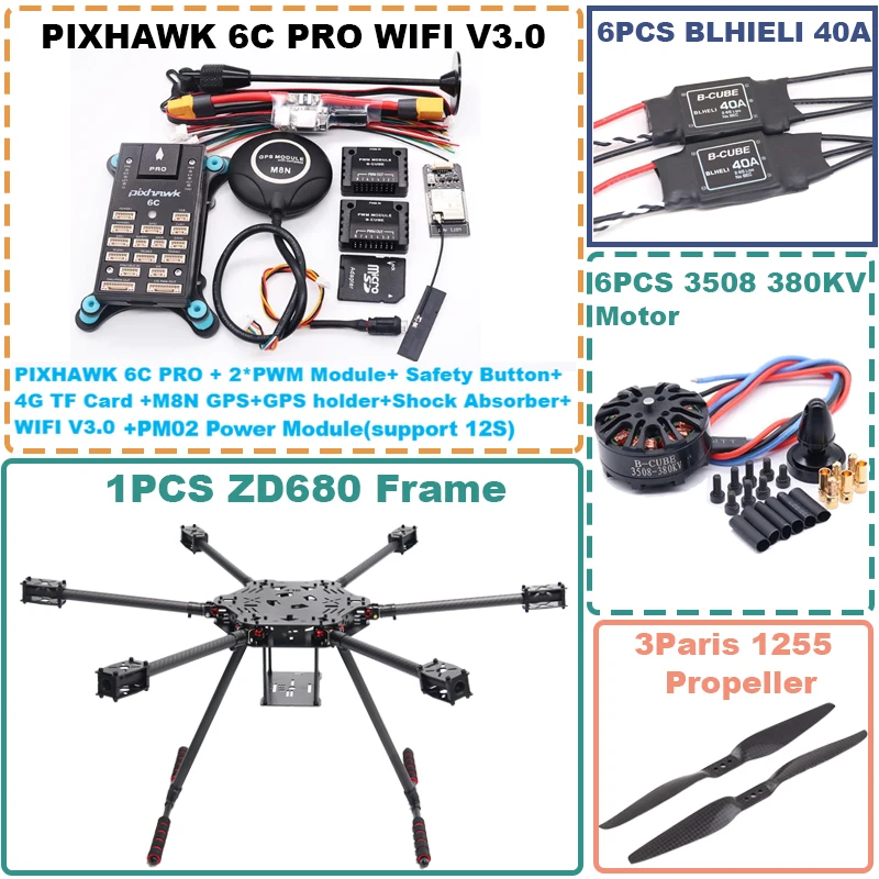ZD680 6C PRO M8N M9N M10 Full Carbon Fiber Hexa-Rotor Foldable Arm Hexacopter Frame Kit with Unflodable Landing Gear
