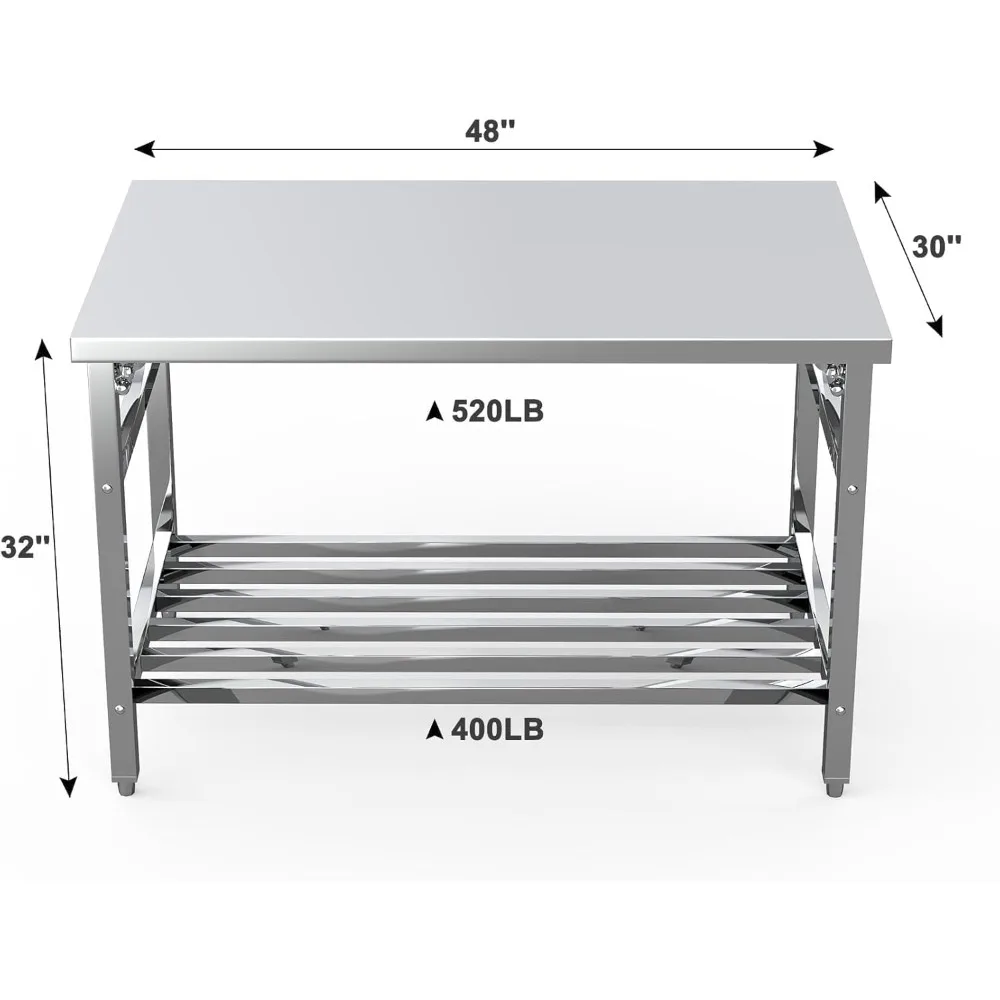 طاولة عمل من الفولاذ المقاوم للصدأ مقاس 48 × 30 بوصة، طاولة إعداد المطبخ القابلة للطي التجارية NSF، محطة عمل الطبخ مع ضبط #2
