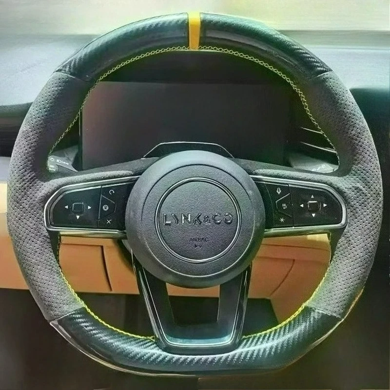 

Чехол на руль из черной замши и карбона, ручной работы, износостойкий, противоскользящий, для Lynk & Co 09 2021-2024