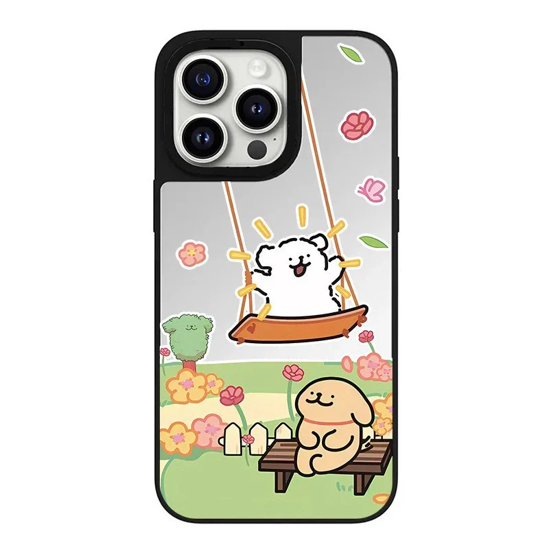 

Mirror Surface Dog Friend Cartoon Phone Case Cover for IPhone 11 12 13 14 15 16 Pro Max Case for IPhone 16 Pro Max