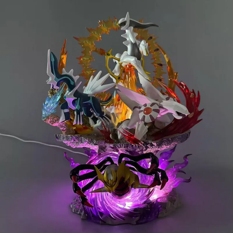 

New Pokemon Anime Figure Led Light Up Gk Statue Dialga Palkia Giratina Arceus Collectible Model Home Desktop Decoration