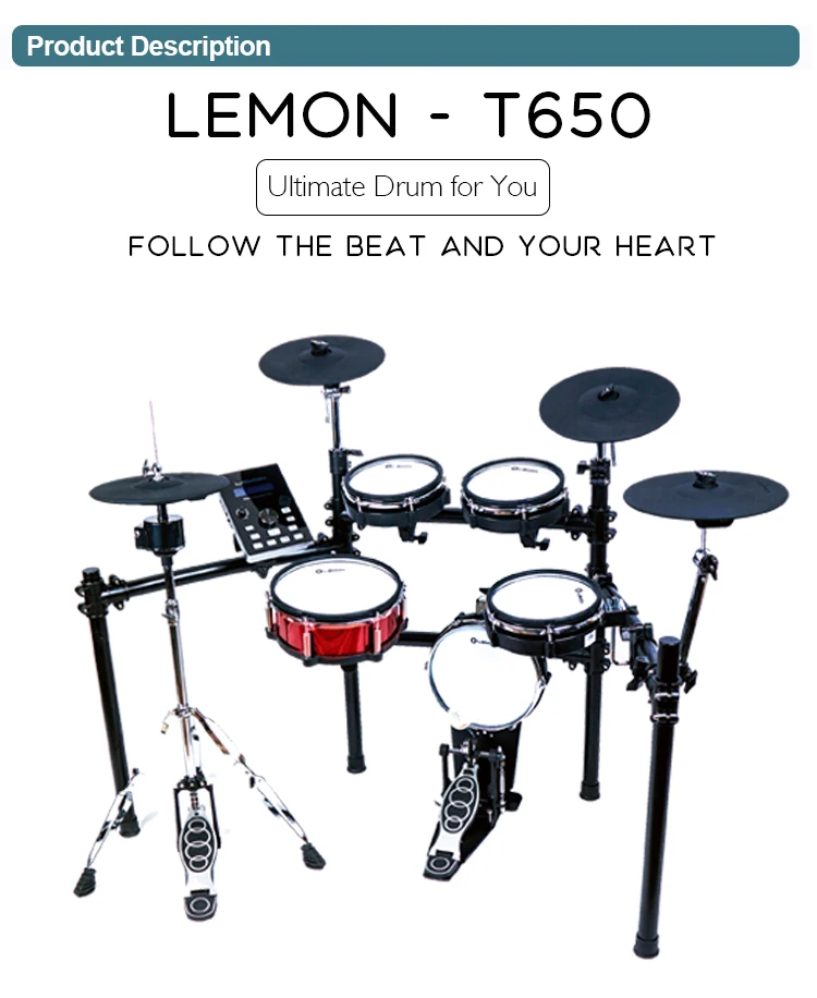 Lemon Drum T650 9-piece Mesh Head Wooden Snare Digital Drum Set Electronic Drum Kit