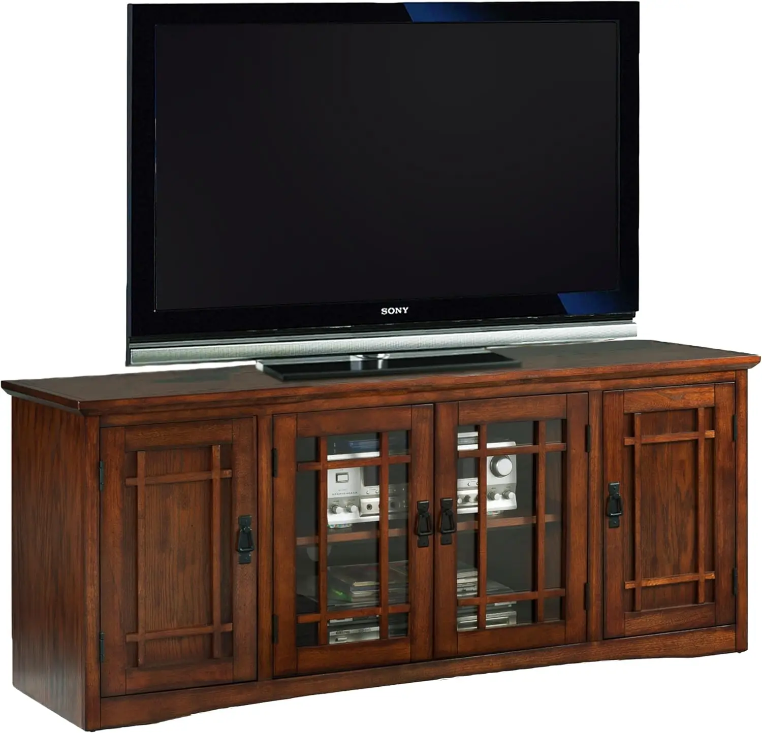 Solid Wood Mission Oak Four Door TV Stand For 65