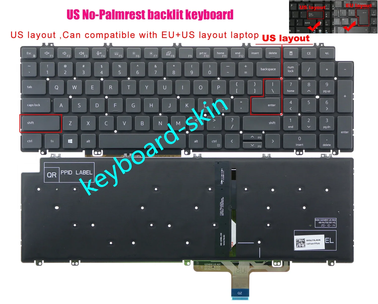 US Keyboard with Backlit /backlight for Dell Precision 3560 3561 3570 3571 P104F 3580 3581 P127F 7670 7680 P114F 7770 7780 P115F