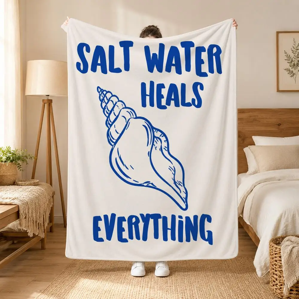 Seashells Meet Me At The Beach Throw Cozy Summer Nap Flannel Blanket Soft Throw for Office, Couch, Travel & Bed