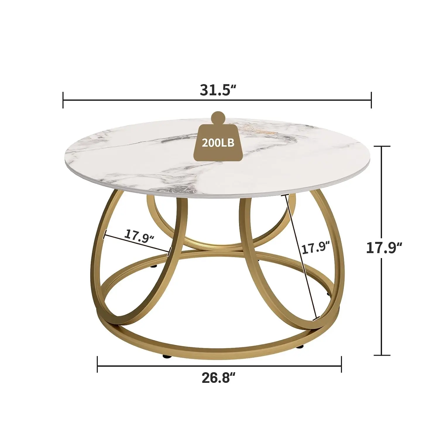 Round Gold Coffee Table with Sintered Stone Marble Look for Living Room, Customized