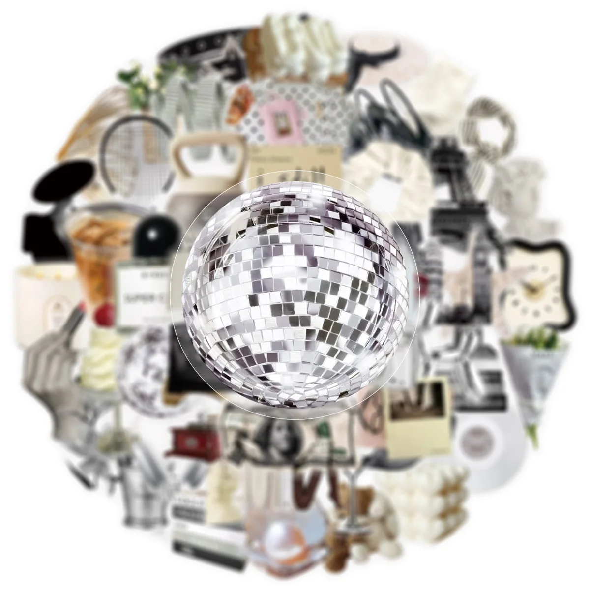 60 PCS Ins Light Luxury Style Black White Cool Mix Match Waterproof Transparent Stickers Decorate Helmet Laptop Decals