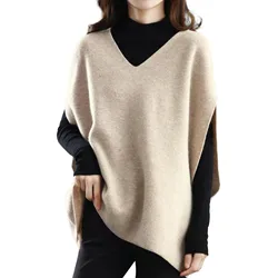 New Female Sweater Autumn Winter V-neck Bat Sleeve Solid Color Versatile Long Sleeve Loose Knit Pullover