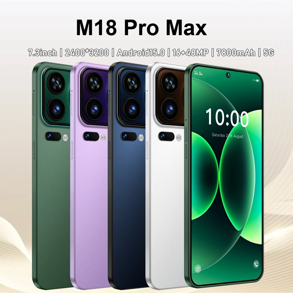 K-Touch Hot Smartphone 5G For M18 Pro Max Mobile Phones 22G+2TB Cheap Cell Phone Android Unlocked 7800mAh Battery 5G Dual Sim Card 48MP+16MP 7.3 Inch HD Full Display Face Recognition Android 15 Cell Phone