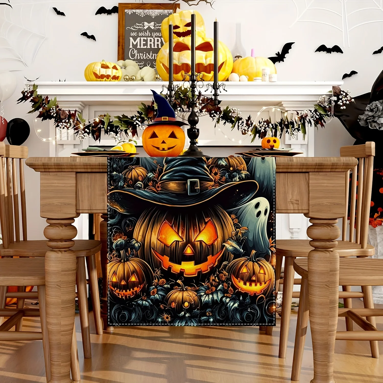 1pc Halloween Pumpkin & Ghost Table Runner - Perfect Festive Decor for Halloween Parties, Ideal Small Gift for Holiday Lovers