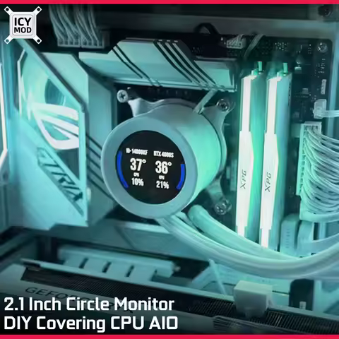 2.1 Inch Circle Monitor IPS Dynamic Display Temperature AIDA64 Round Screen DIY Covering 120/240/360 PC CPU AIO Water Cooling