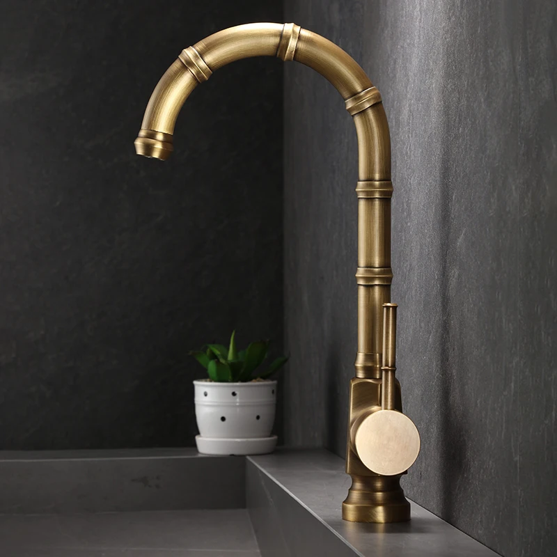 

Китайский антикварный полностью медный кухонный смеситель, вращающаяся раковина, раковина для овощей, горячая и холодная, ретро, усиленная посудомоечная машина, бытовая