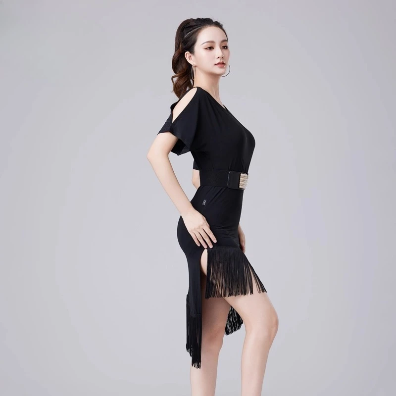 Vestido de dança latina favorecedor de figura para mulheres adultas, novo roupa de treinamento de dança profissional, traje premium para prática e performance