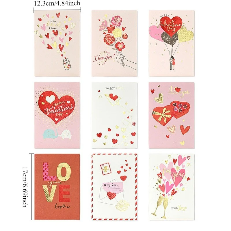 9pcs Valentine's Day Greeting Cards Simple and Creative Mother's Day Gifts Blessings Message Decoration Cards with Envelopes