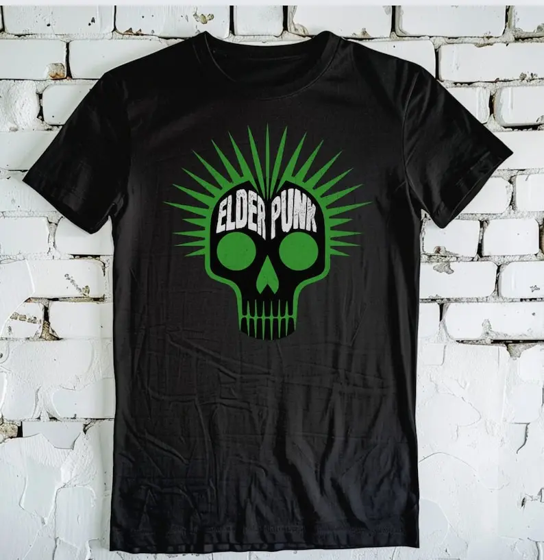 Elder Punk Shirt, Old T-shirt, rock clothing, skull mohawk, gift for punk