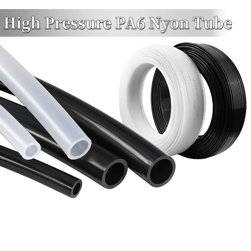 High Pressure PA6 Nylon Tube OD4~16mm×ID2~13mm Pneumatic Air Compressor Smooth Rigid Polyamide Oil Pipe Black Clear 1~5meters