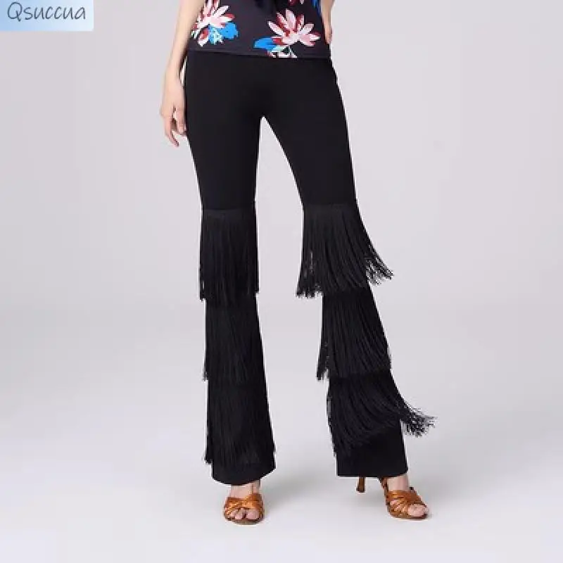 

2023 New Summer Latin Dance Pants Women's Dance Pants Practice Trousers Rumba Cha Cha High Waist National Standard Dance Pants