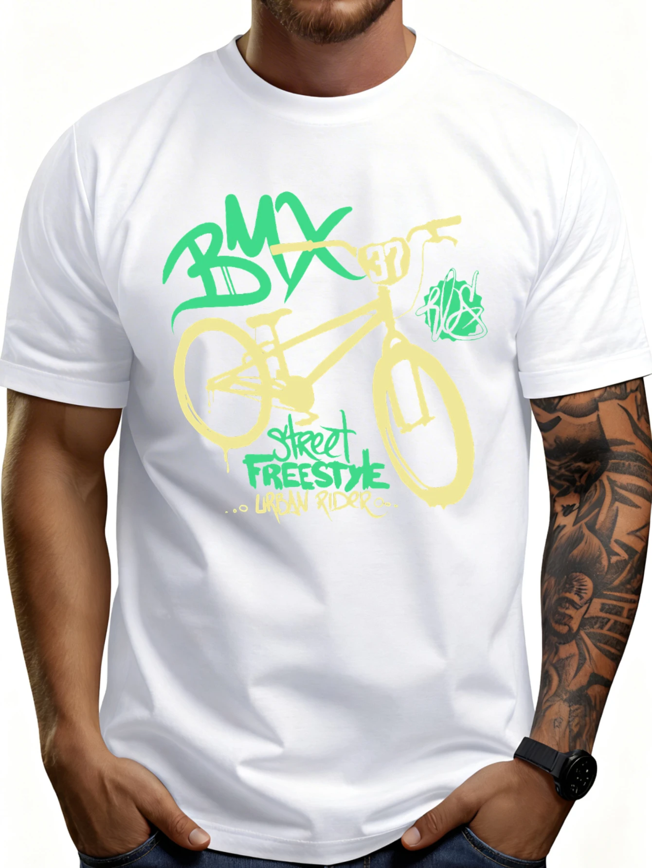 Casual Street Style Men's T-Shirt Bmx Freestyle Graphic Design Summer Wear Gift for Cycling Enthusiasts