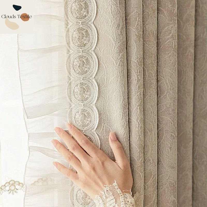 Blackout Curtains Chenille French Jacquard Light Luxury Modern Curtains for Living Dining Room Bedroom Thickening Heat Senior