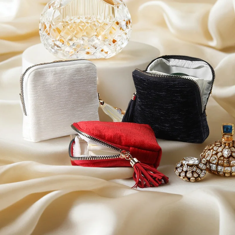 Sac à bijoux à fermeture éclair avec pompon, pendentif d'anneau, sac à bijoux pour bracelet, 1 pièce