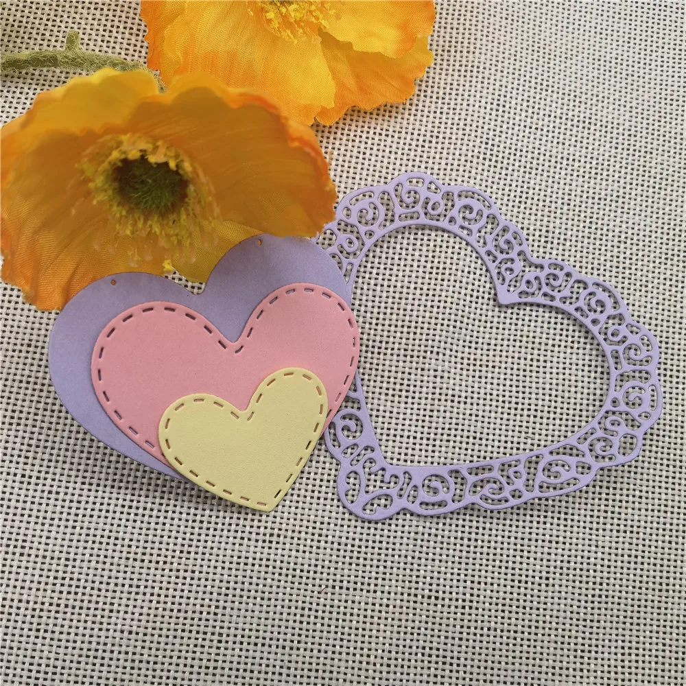 3 sztuk Love Heart koronki metalu wykrojniki szablony dla DIY Scrapbooking/album fotograficzny dekoracyjny wytłoczenia kartki DIY