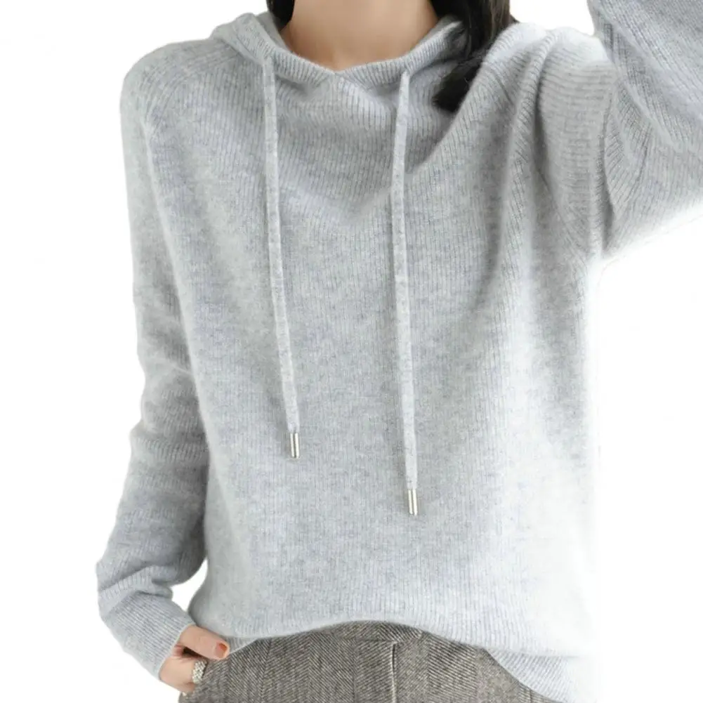 Loose Women Hoodie Drawstring Solid Color Long Sleeves Blouse Female Ladies Knit Sweatshirt Top Fall Winter