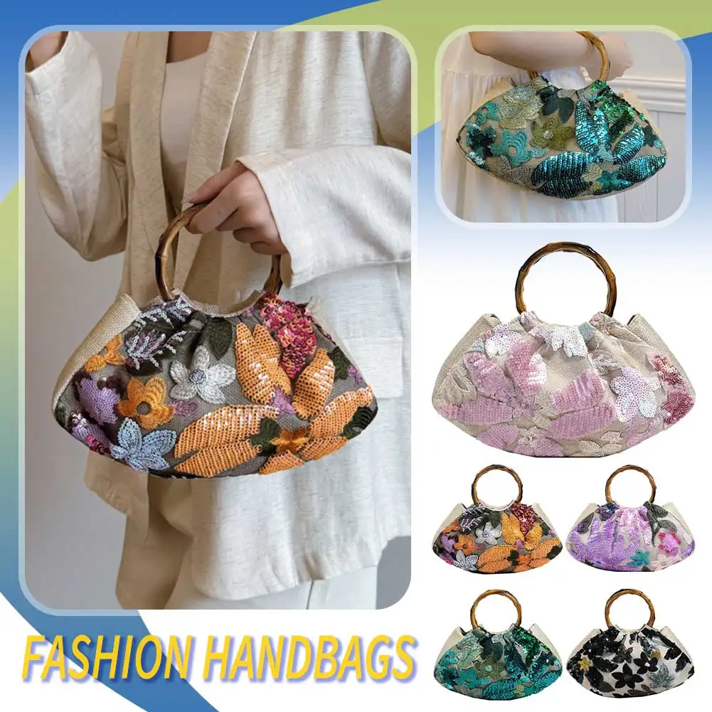 Bolsa de noite bordada com lantejoulas florais para mulheres, bolsa de mão plissada, vintage, vestido de convidado de casamento, festa