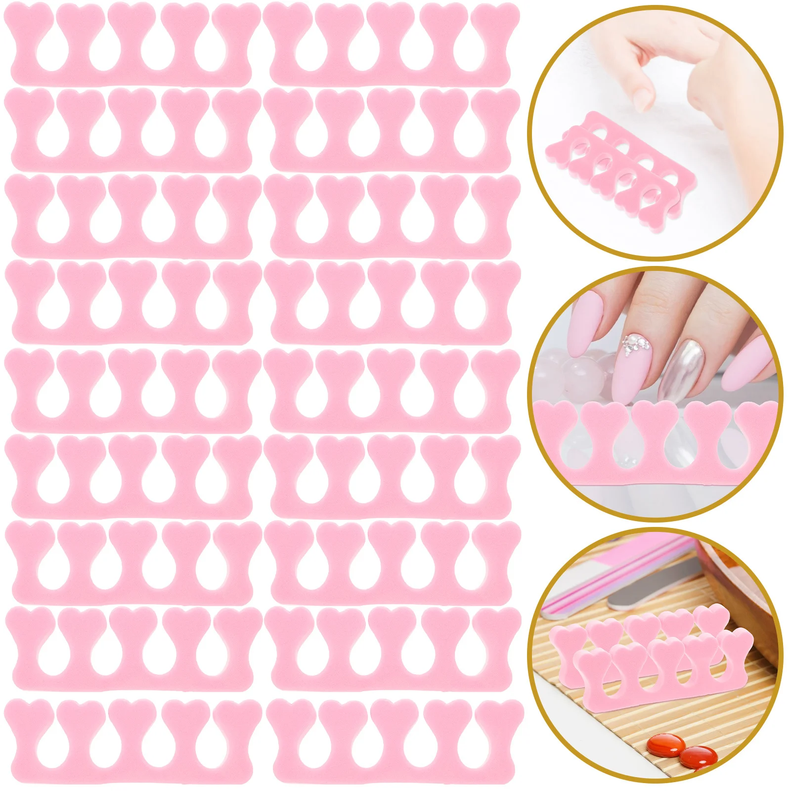 Separadores de dedos de unha reutilizáveis, 40 peças, espuma rosa, divisores de dedos para secagem e proteção perfeitas de esmalte