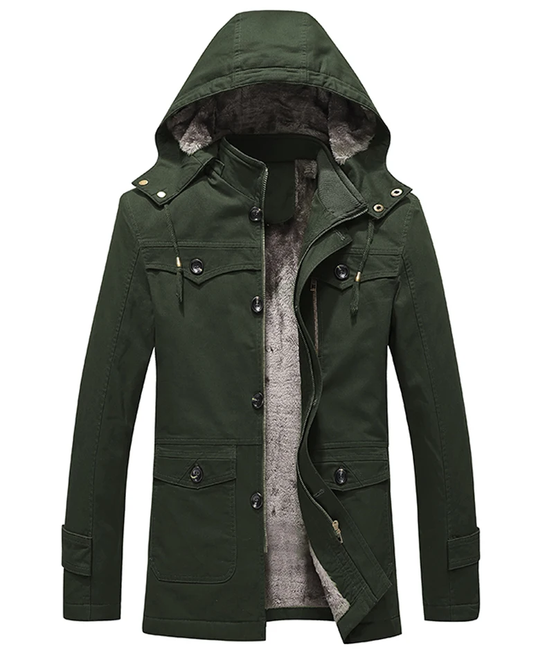 Military Cargo Coat Mens Thick Warm Man Jacket Winter Parkas Casual Cotton Padded Jacket Male Multi-Pocket Fur Hoodies Men Parka