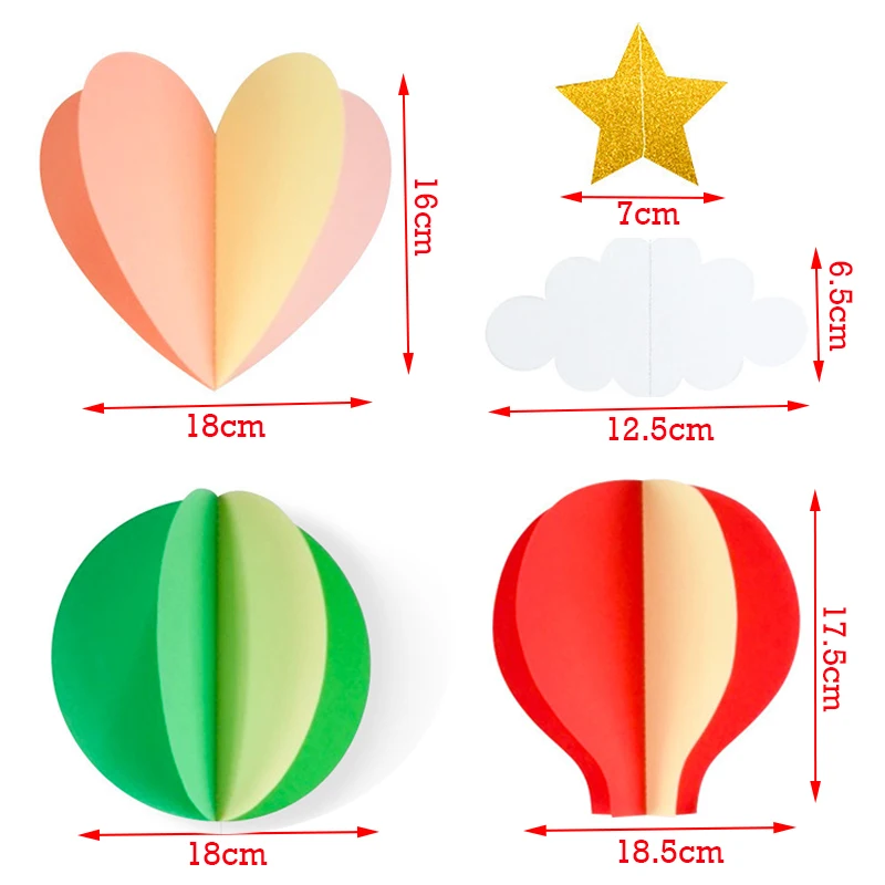 3D Paper Pendant Love Hearts Hot Air Balloons Clouds Stars Hanging Ornaments For Birthday Wedding Party Decor Home Decorations