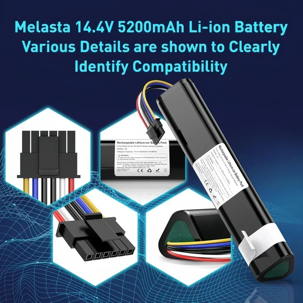 Replacement Battery 14.4v for Neato Botvac Connected D3 D3+D4 D5 D5+D6 D7 Robotic Vacuum Cleaners Part Number 945-0225/205-0011
