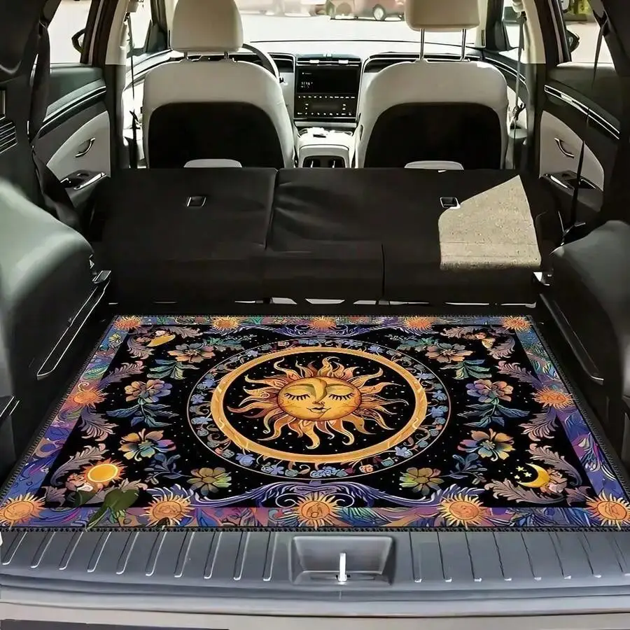 

Universal Car Trunk Mat With Sun Moon Cosmic Floral Pattern Durable Waterproof Polyester Cargo Liner