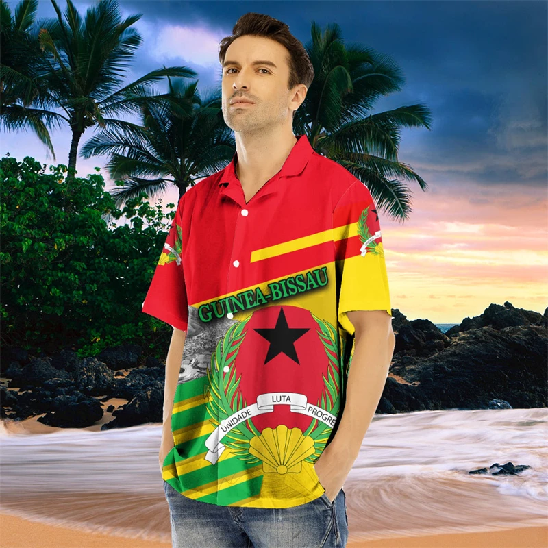 Africa Guinea-Bissau Map Flag 3D Print Shirts For Men Clothes National Emblem Beach Shirts Patriotic Coat Of Arms Blouses Tops