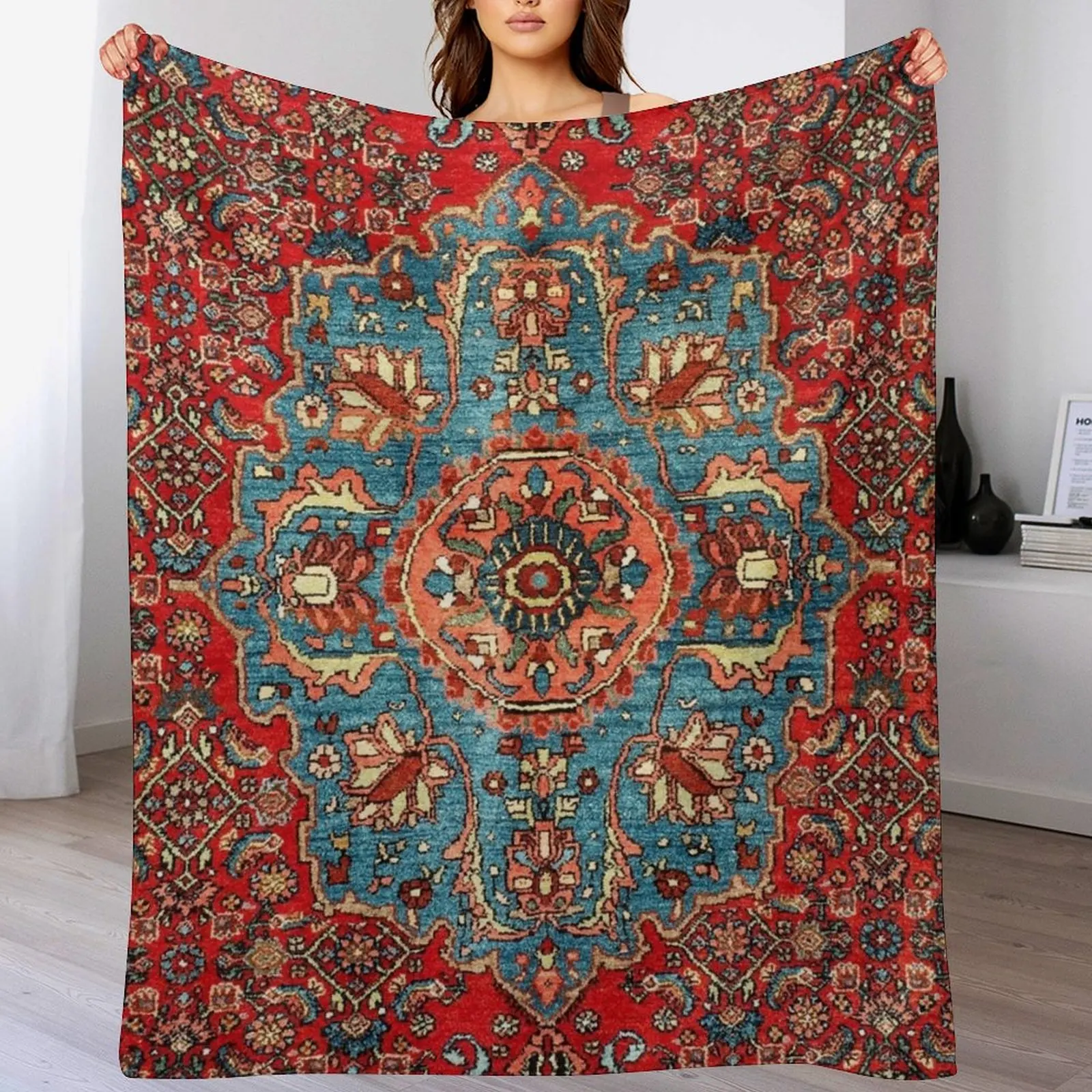 

Bidjar Antique Kurdish Northwest Persian Rug Print Throw Blanket Personalized Gift Quilt Hairy Blankets