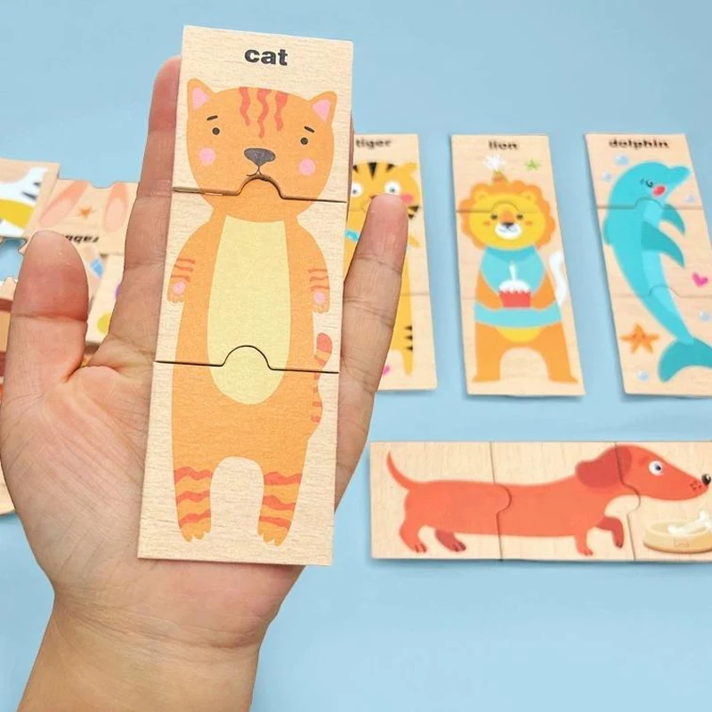 48-delige houten dierenpuzzelspeelgoed voor het matchen, verpakt in een doos, dierenkoppelingsspel, cadeau voor kinderen