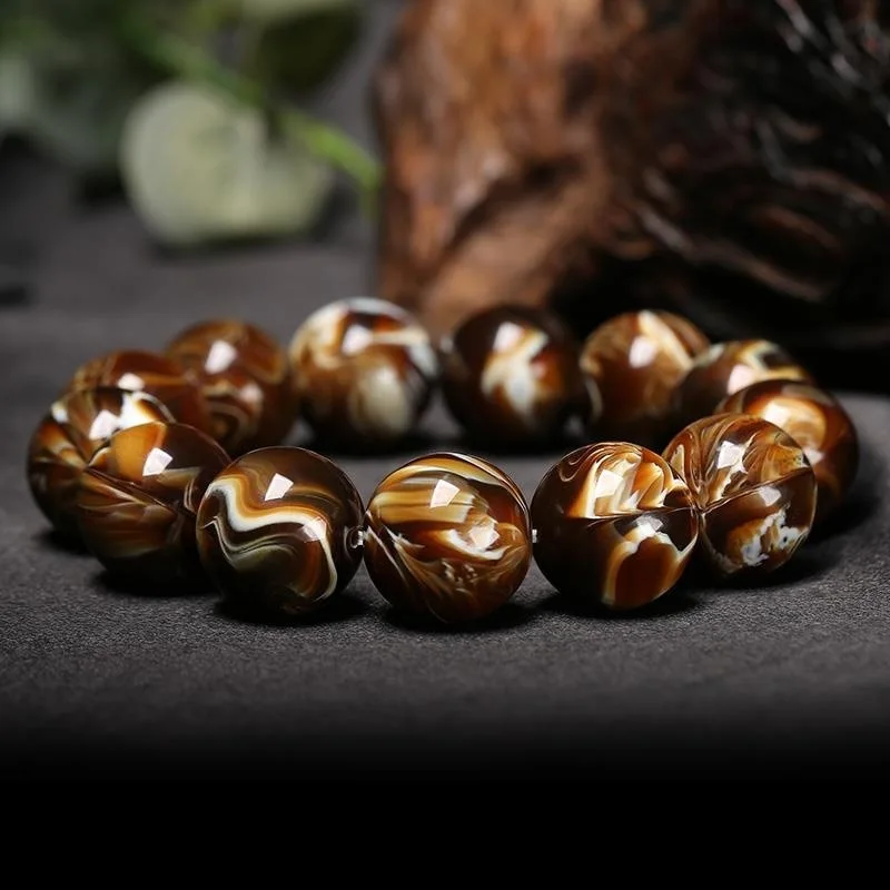 20mm premium Burmese bracelet with amber beeswax and lava crystal beads 2