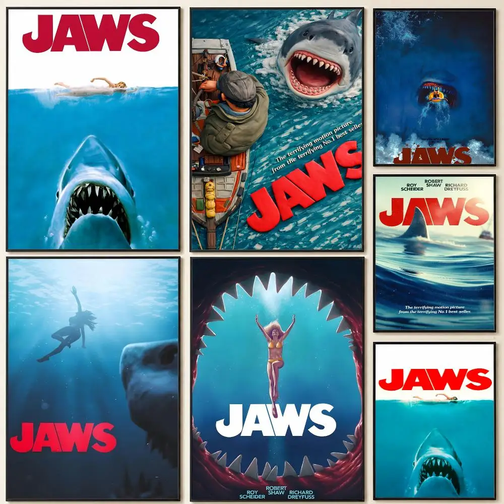 Movie Jaws Shark Amity Island Poster HD Self Adhesive Wall Art Waterproof Removable  for Bedroom Living Room Home Decor