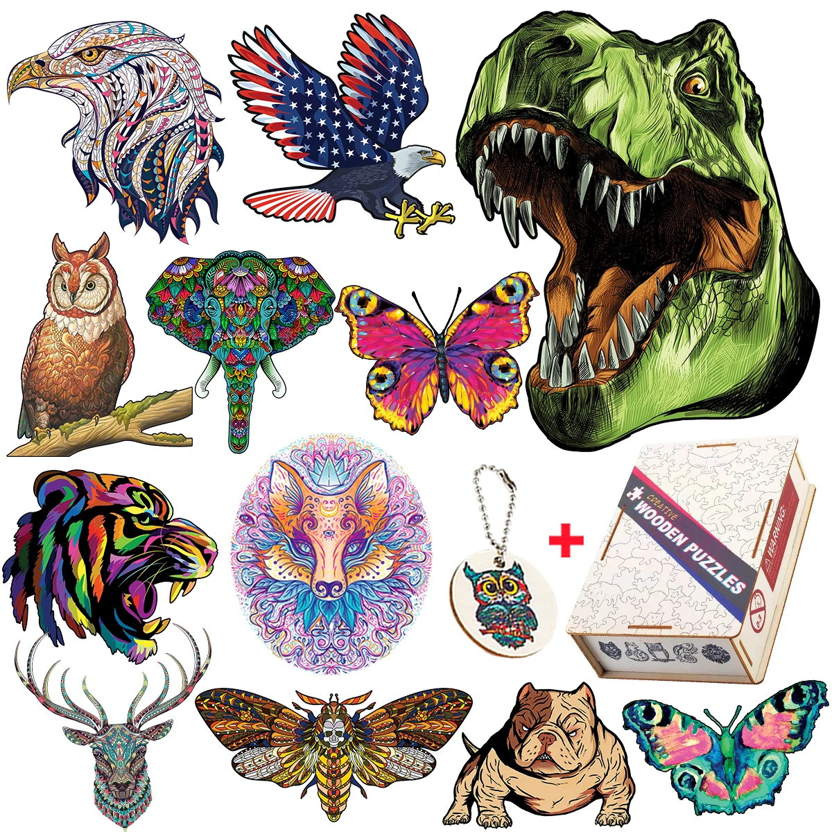 

Top Quality Wooden Animal Jigsaw Puzzles For Adults Kids Challenging Intellectual Toy Colorful Dinosaur Butterfly DIY Crafts