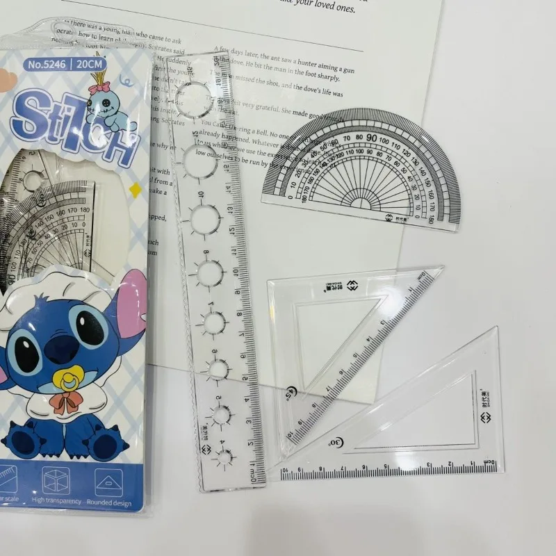 Disney Cartoon Animation Lilo & Stitch Elementary School 20cm Four-piece Set of Multifunctional Triangular Plate Protractor