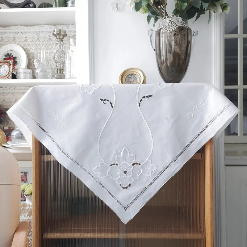 1PC 85x85CM Pure Cotton White Hollow Plate Sofa Cover Cotton Fabric Cover