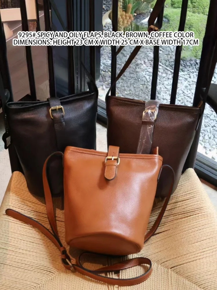 

Cowhide Genuine Leather Women's Messenger Shoulder Bags Single Shoulder Bucket Bag Classic Ladies Leather Capacity Handbag
